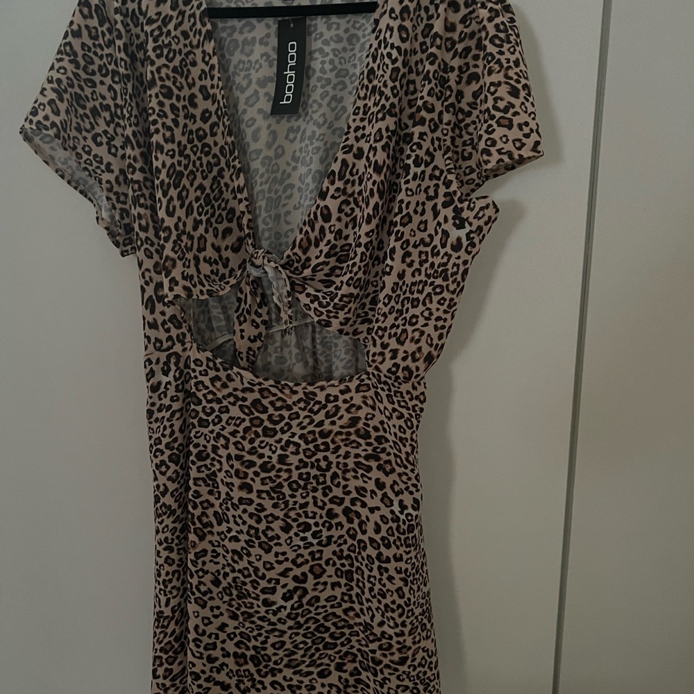 Boohoo Animal Print Tie-Front Dress